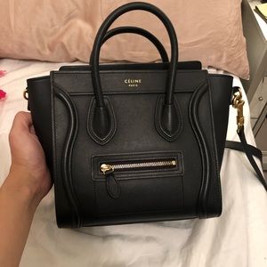 AUTH Celine Nano Luggage smooth black leather